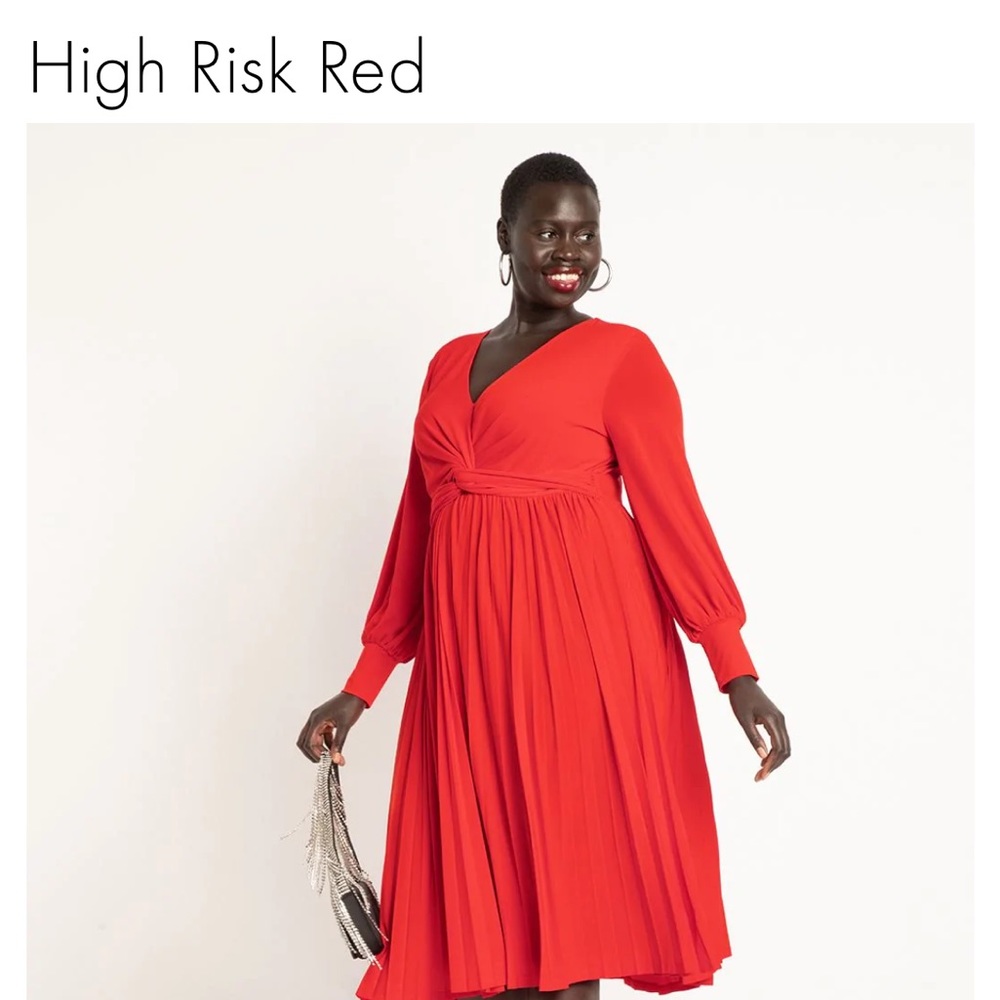 Eloquii Knot Front Pleated Skirt Dress in Red size 22